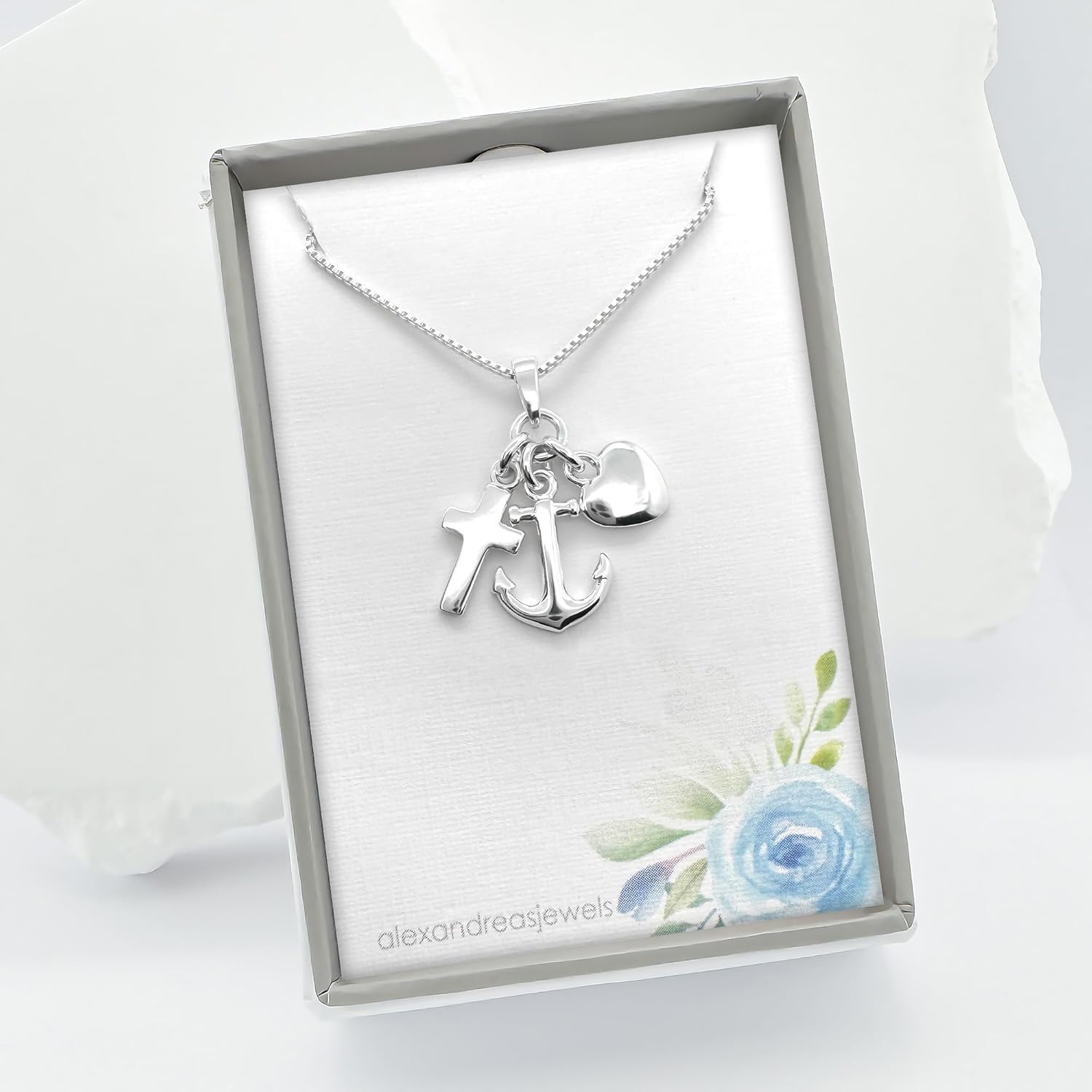 925 Sterling Silver Faith Hope and Charity Necklace Daughter Confirmation Gift Goddaughter Baptism Gift Granddaughter First Communion Gift Necklace
