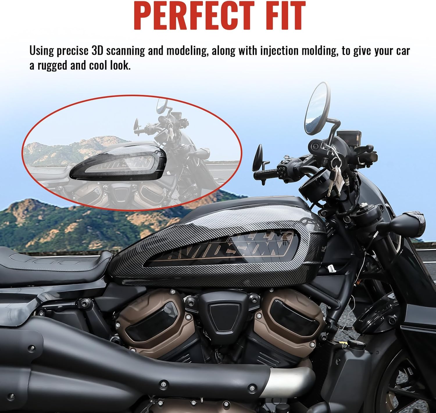 Fuel Tank Trim Cap for Sportster S 1250 21-23, Carbon Fiber Pattern Tank Protect Guard Cover Fuel Shrouds Side Fairing Cowl for Harley Sportster S 1250 RH1250S 2021-2023 Accessories
