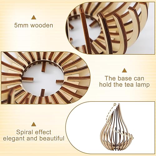Miniatura 4 de Paquete de 3 portavelas de madera grandes en espiral, decoración de cabaña de troncos, 3 tamaños, portavelas rústico para el hogar, boda, fiesta