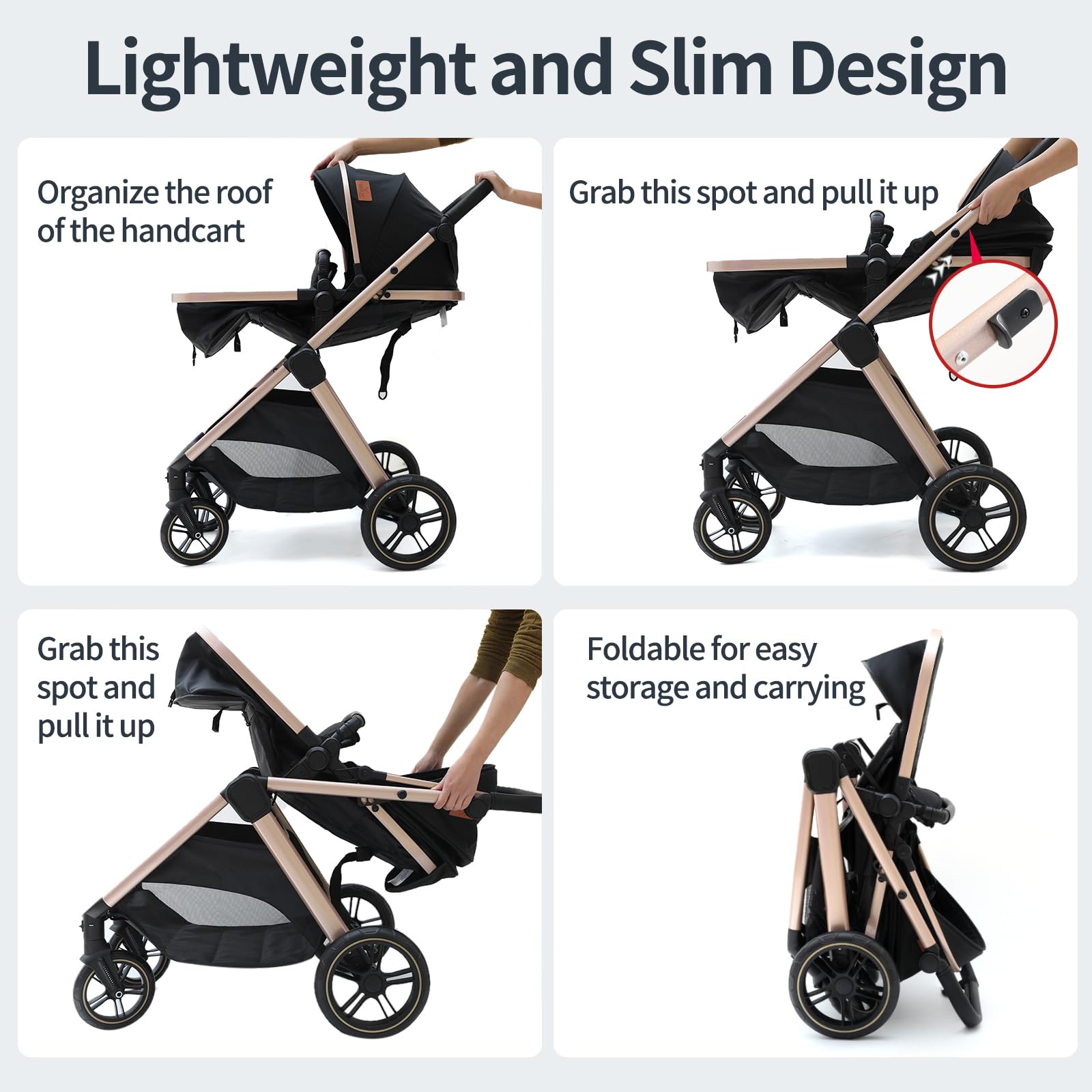 Poussette 3 en 1 Système de Voyage Pliable Pneus Caoutchouc 0-4 Ans