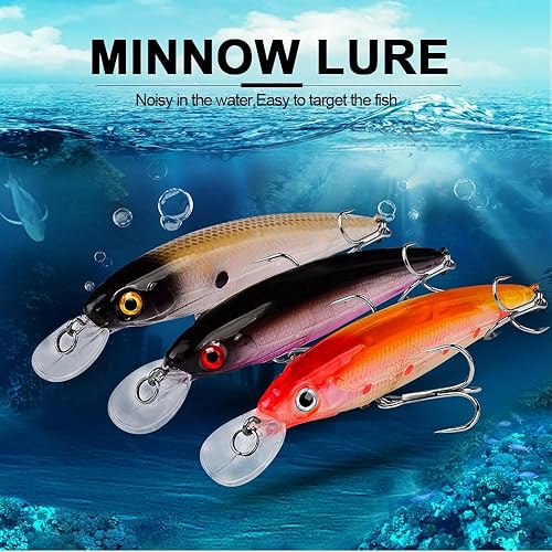 Miniatura 2 de Minnow Lures Popper Set Crankbaits, Cebos duros de pesca, con gancho agudo, Swimbaits Boat Topwater Señuelos, para trucha lubina perca