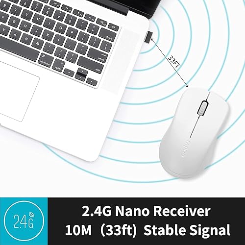 Miniatura 5 de Rapoo Mouse inalámbrico, mouse de computadora, 3 botones, mouse inalámbrico silencioso, ratones ópticos inalámbricos con nano receptor USB, mouse