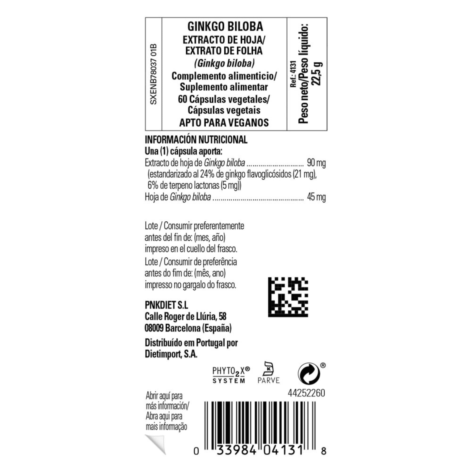 Solgar | Ginkgo Biloba Extracto De Hoja | 60 Cápsulas Vegetales, Color Marron, 100 g