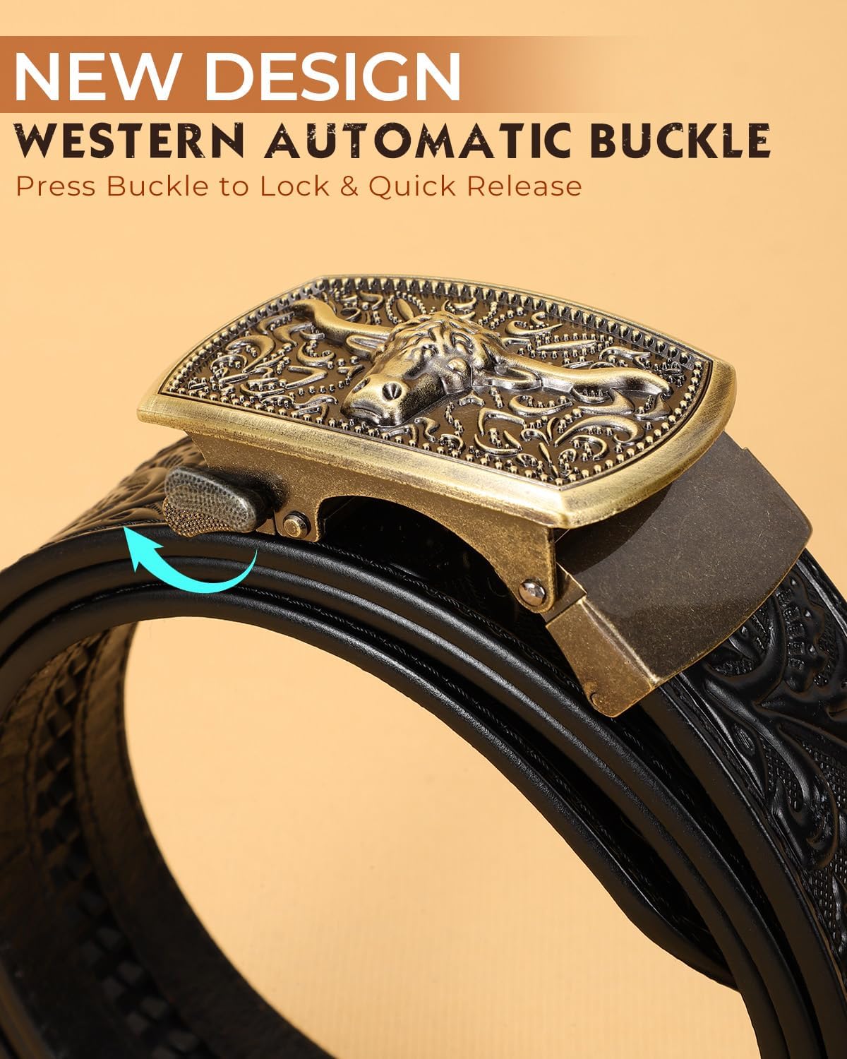 BELTROAD Mens Ratchet Western Belt Leather Cowboy Belts for Men with Automatic Western Buckle Belt for Jeans Christmas Gifts - Image 2