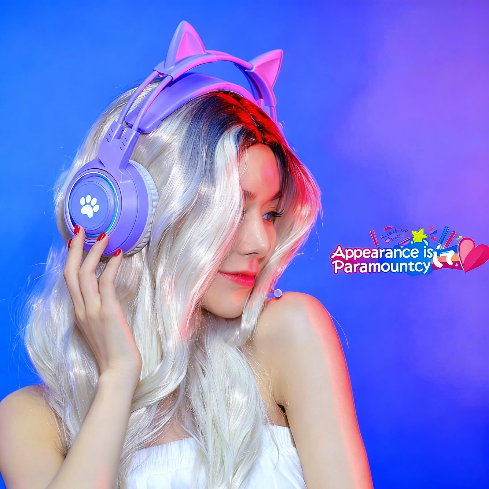 Xmenha Casque de jeu avec oreilles de chat violet avec micro pour Switch Xbox One, PS4, PS5, casque filaire, pour enfants, avec suppression du bruit, pour gamer, PC, ordinateur portable
