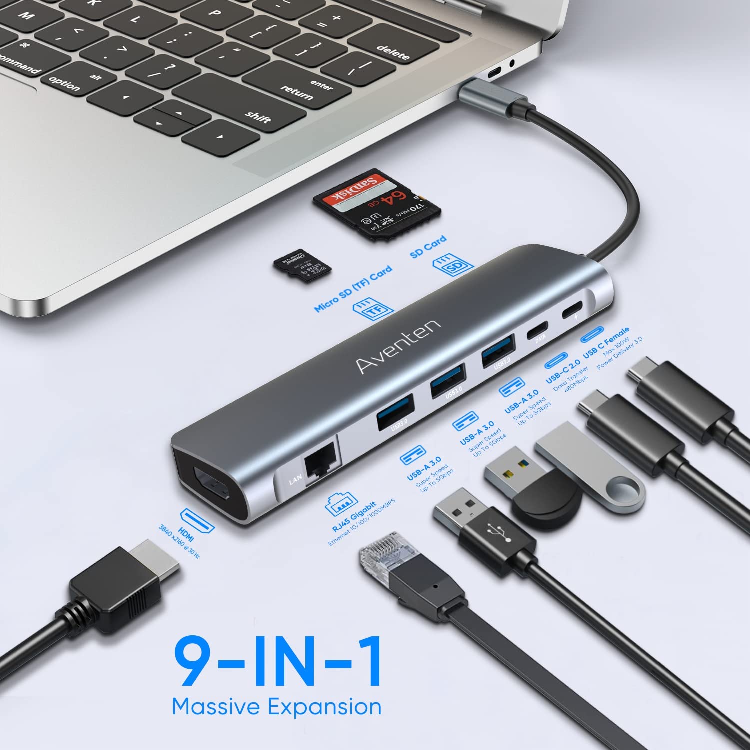 USB Cハブアダプター 9in1 type-C アダプター イーサネット Amazon | USB C ハブ 9-in-1 USB Type C ドッキングステーション