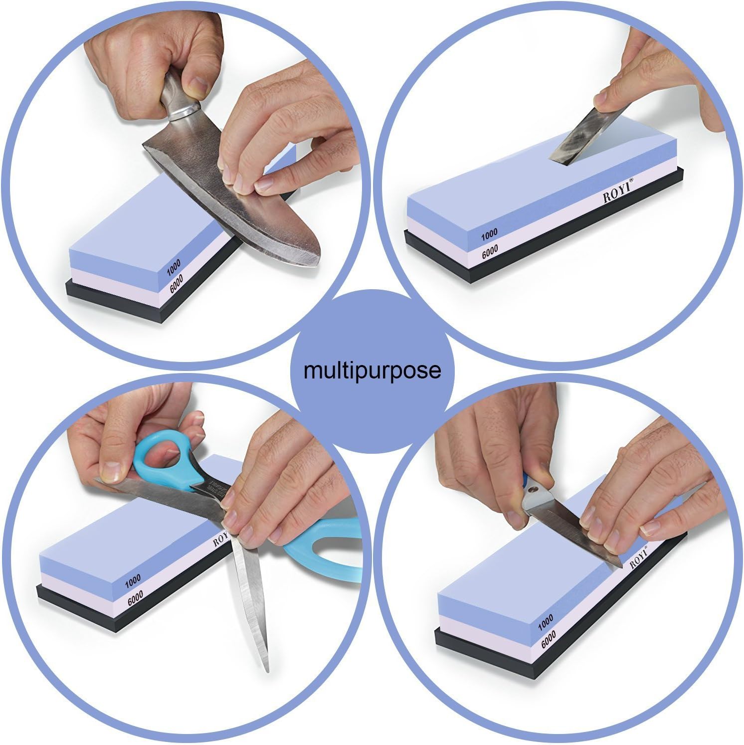 Premium Knife Sharpening Stone Kit 2 Side 1000/6000 Grit Whetstone Best Kitchen Blade Sharpener Stone Non-Slip Bamboo Base and Bonus Angle Guide