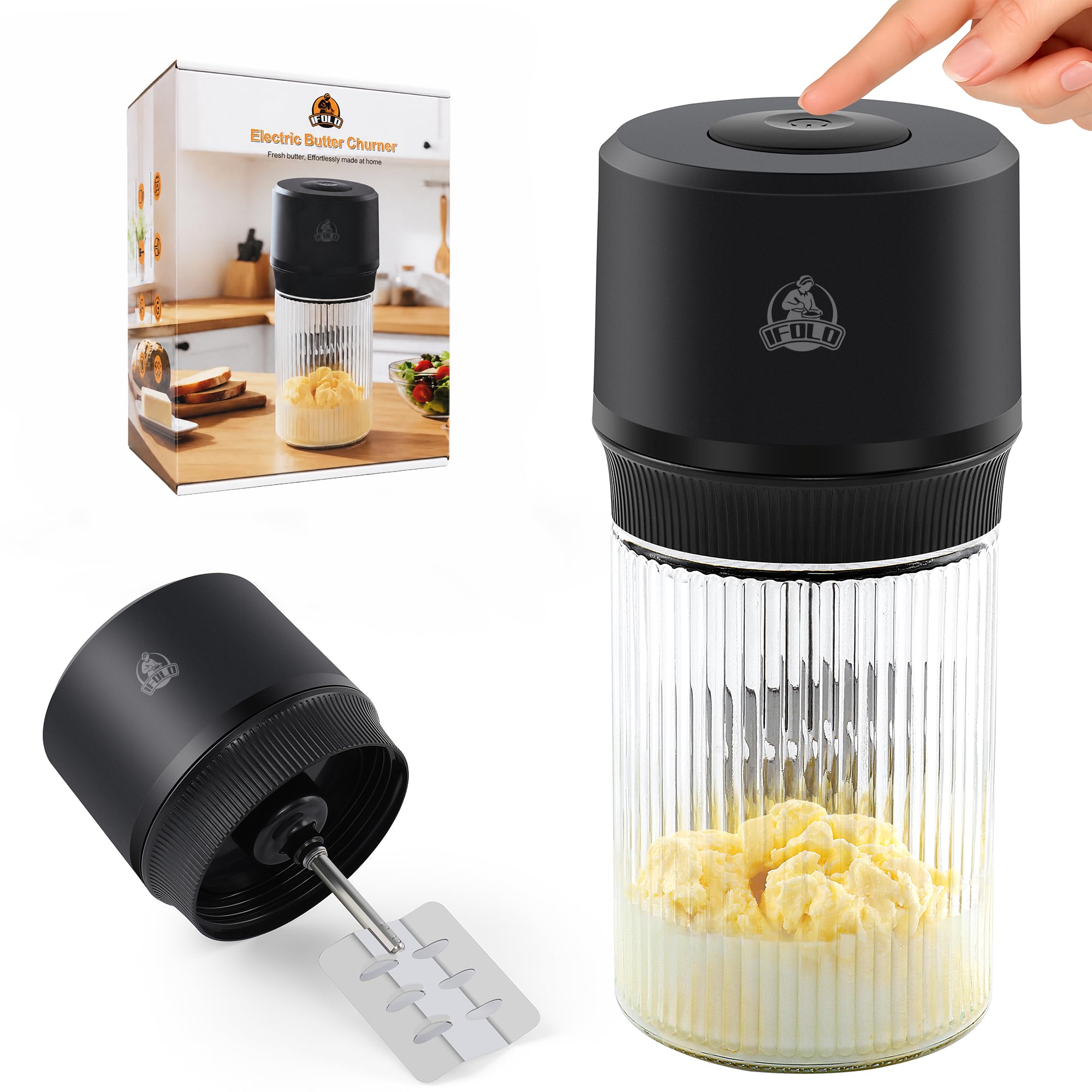 Photo 1 of IFOLO Electric Butter Churn – One-Touch Butter Maker in 5–10 Mins, 34oz Glass Jar with High-Speed Brushless Motor, High-Speed Mixing for Creamy Results