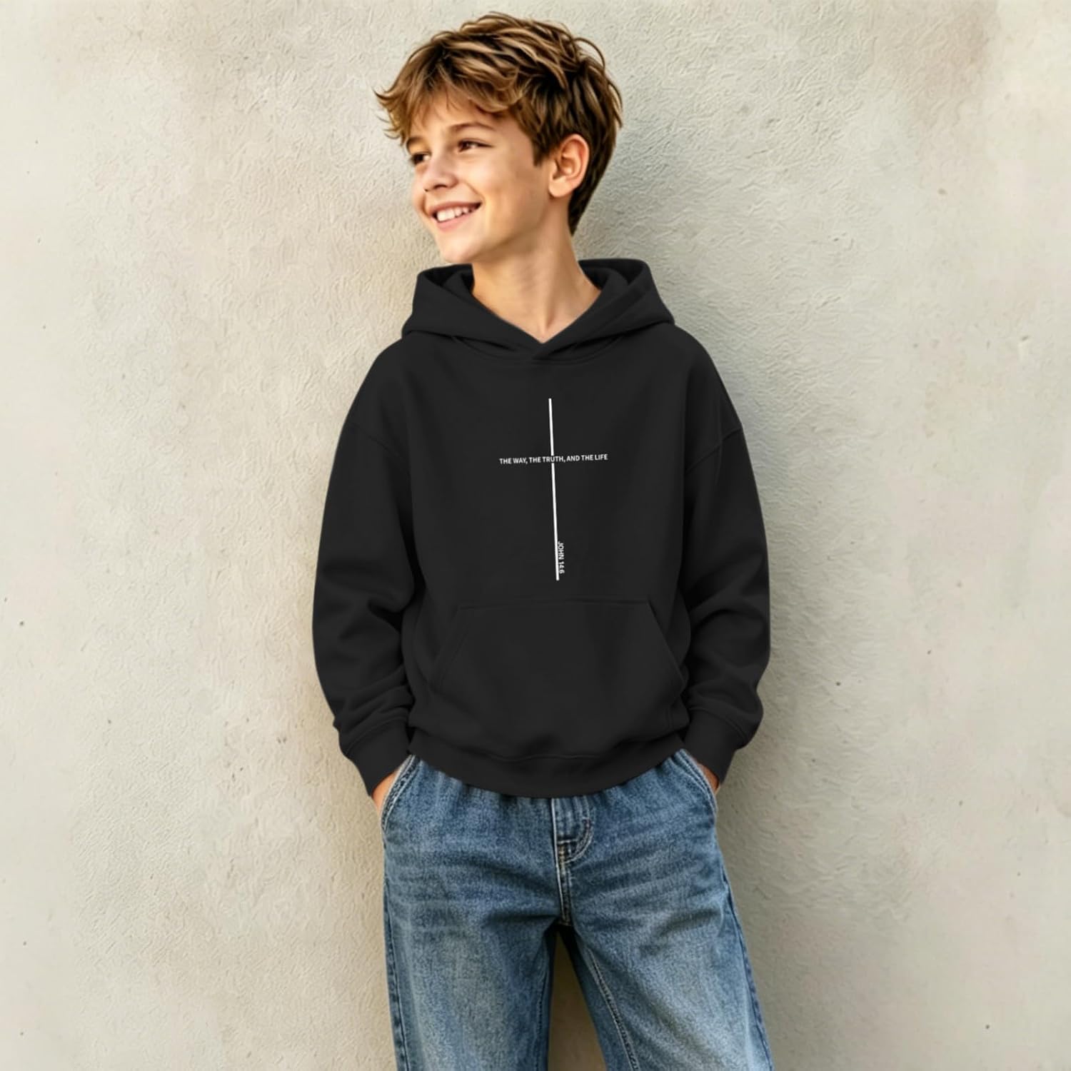 Boys Christian Cross Hoodie for Kids Jesus Faith God Sweatshirt Religious Bible Verse Graphic Pullover Hoodies