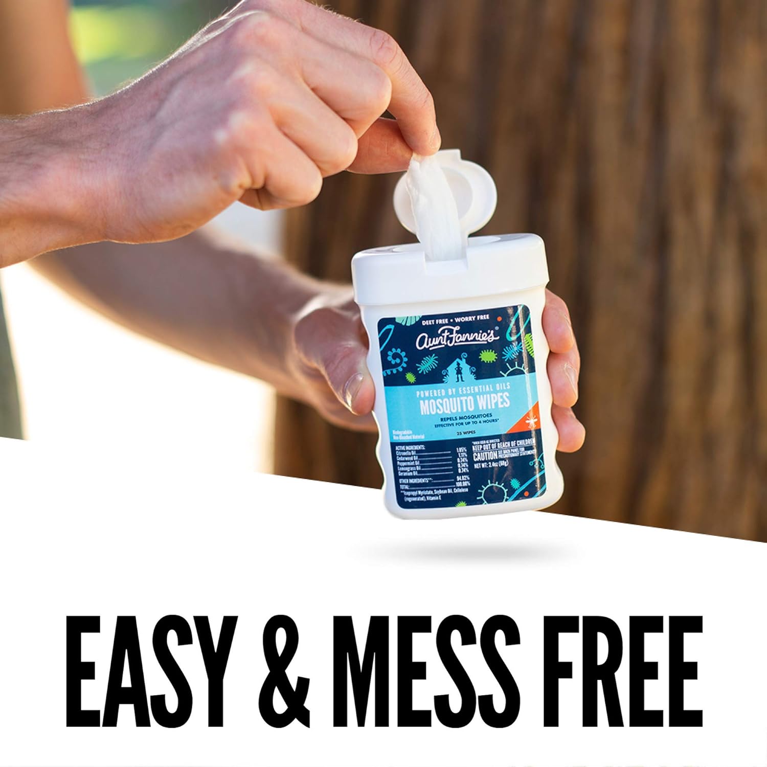 Aunt Fannie's Mosquito Repellent Wipes, DEET-Free Wipes for Indoor/Outdoor Protection, Pop-up Dispenser (25-Count Canister) : Health & Household