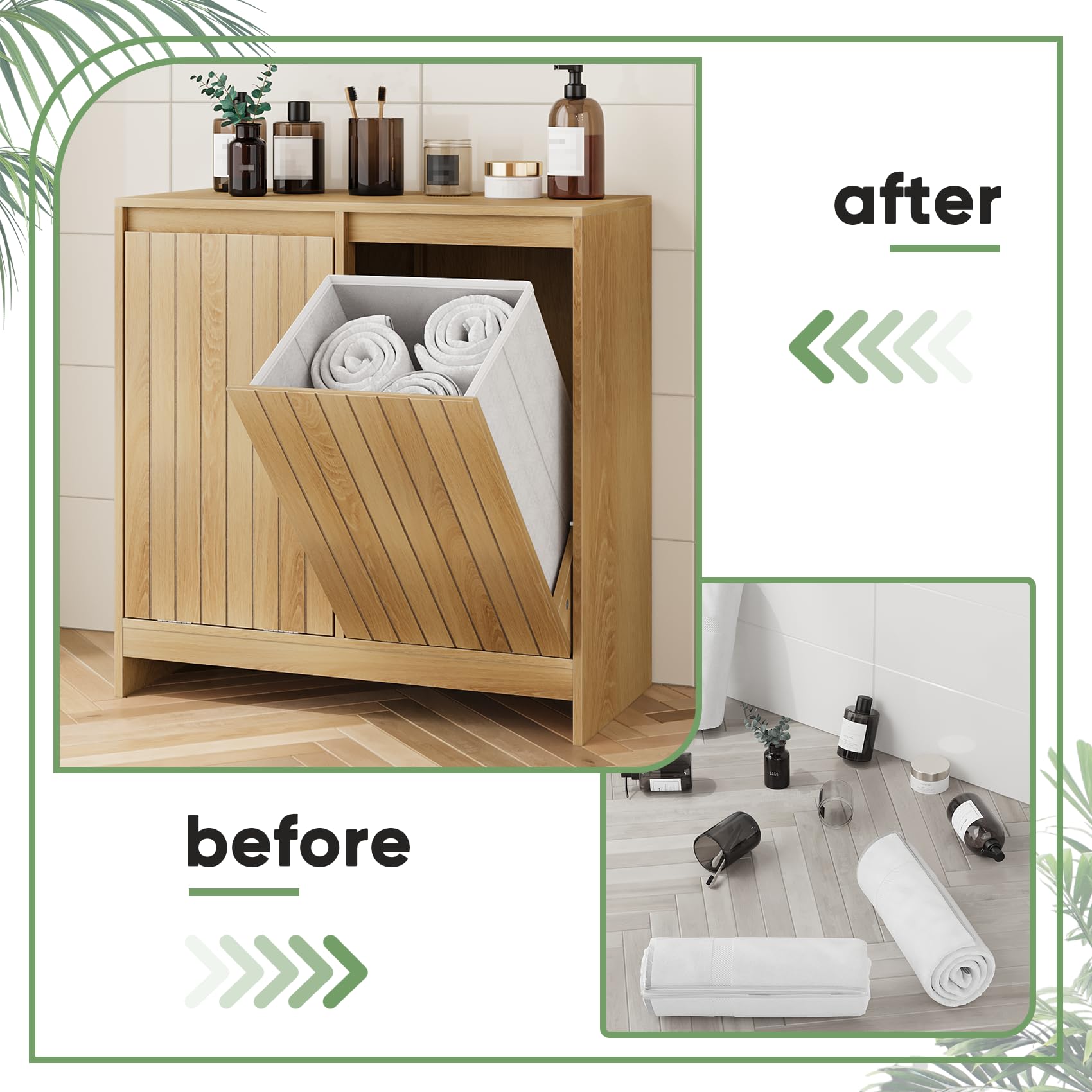 Smuxee Armoire à linge à deux compartiments escamotables, armoire de buanderie cachée avec double panier, poubelle naturelle pour salle de bain, cuisine, salon