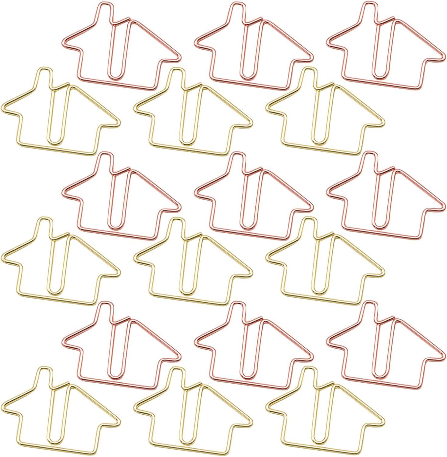 Housoutil 60pcs House Shaped Metal Paper Clips, Decorative Cartoon Creative Document File Clips for Office, School, and Crafts, Assorted Gold and Rose Gold Colors