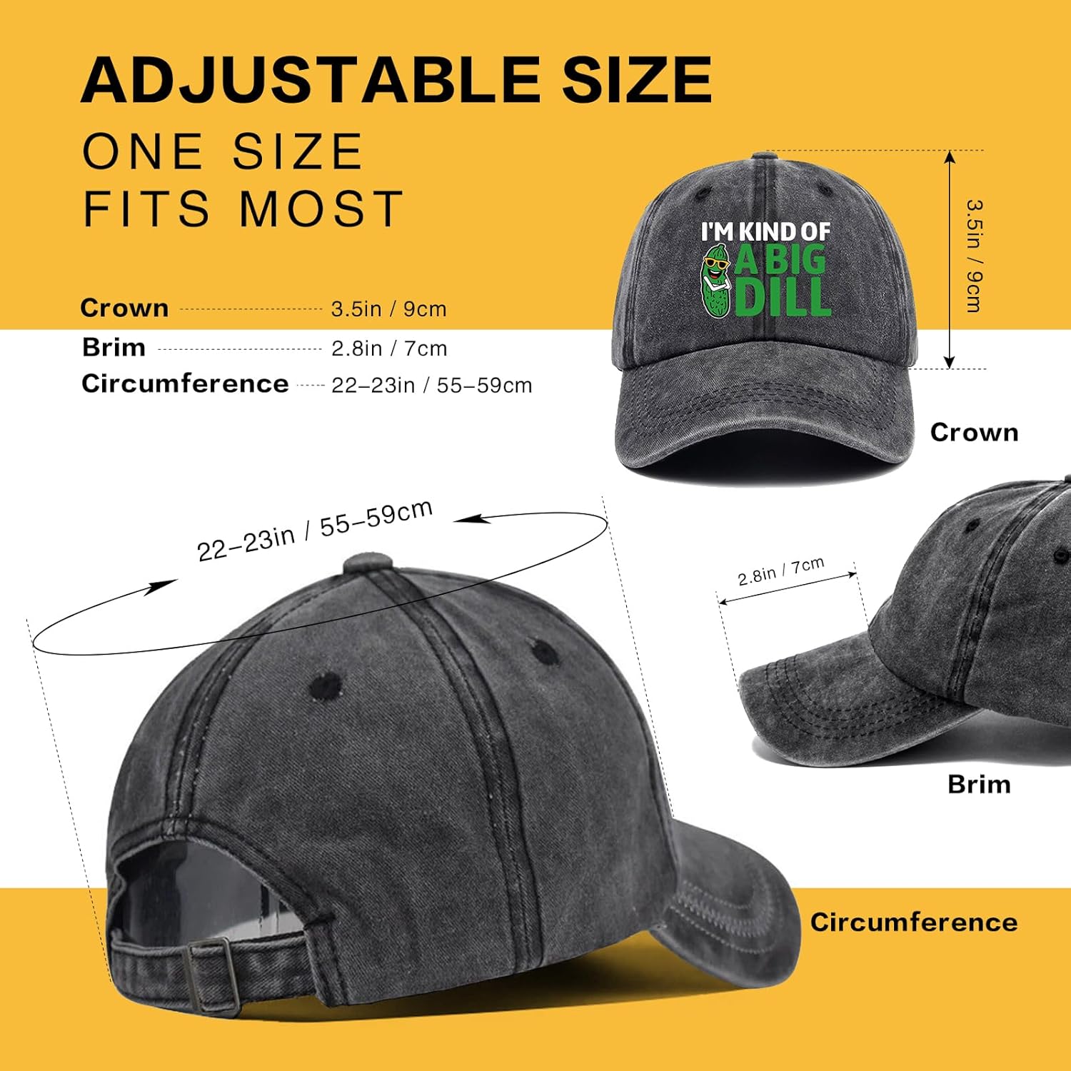 I'm Kind of a Big Dill, Funny Baseball Cap, Big Dill Hat, Adjustable Cotton Vintage Baseball Cap for Men Women, Gifts for Family Coworkers Friends Black - Image 2