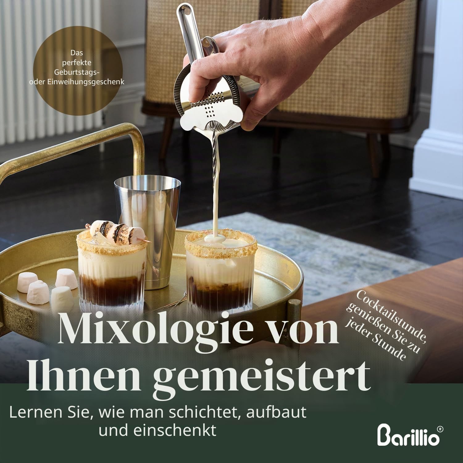 Barillio Bar-Werkzeug-Set Pro Edition – Cocktail-Shaker-Set aus Edelstahl – Mixology Barkeeper-Set mit Boston Shaker, Getränkemixer und Stößel für Cocktails – Home Bar Zubehör – 32-teiliges Bar-Set