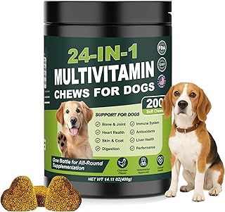 24-in-1 Dog Vitamins and Supplements 200 Ct Multivitamin for Dogs Chewable Contain Glucosamine Chondroitin Probiotics Omeg...