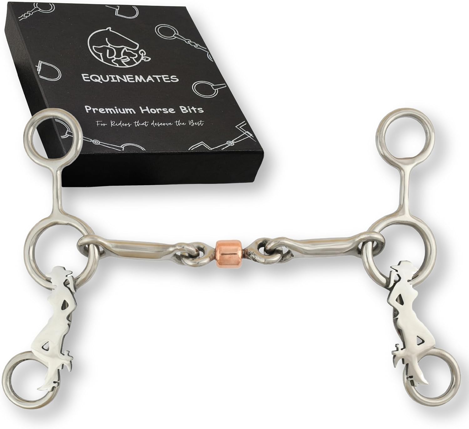 EquineMates Junior Cow Horse Bit w/CNC Monogram Triple Joint Dogbone Copper Roller Stainless Steel Bit