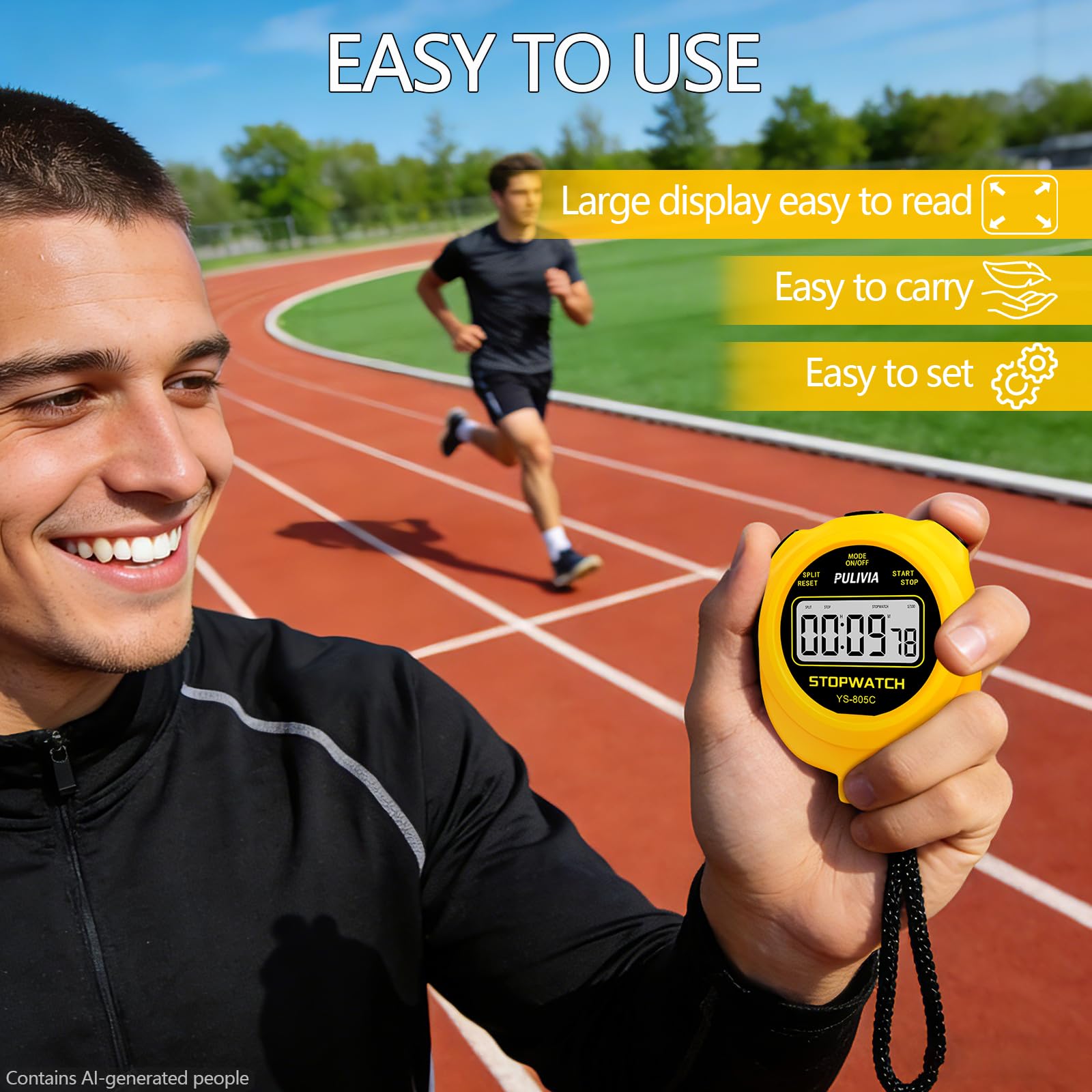 Cronómetro con Cuenta Regresiva, Cronómetro Digital de Fácil Manejo para Deportes, Botón de Alarma de Cuenta Regresiva con Sonido, Batería AAA Incluida, Amarillo
