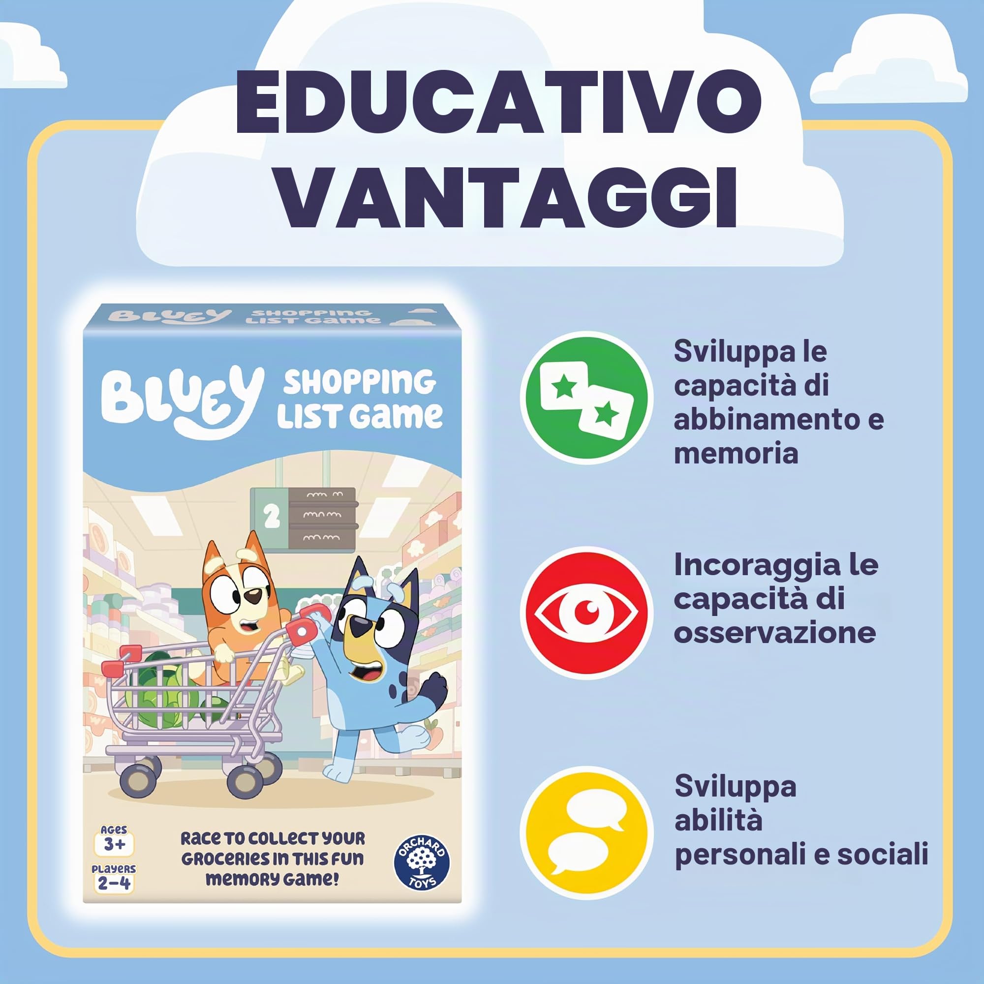 Orchard Toys - Gioco ufficiale Bluey della lista della spesa, gioco di memoria e abbinamento, per bambini dai 3 anni