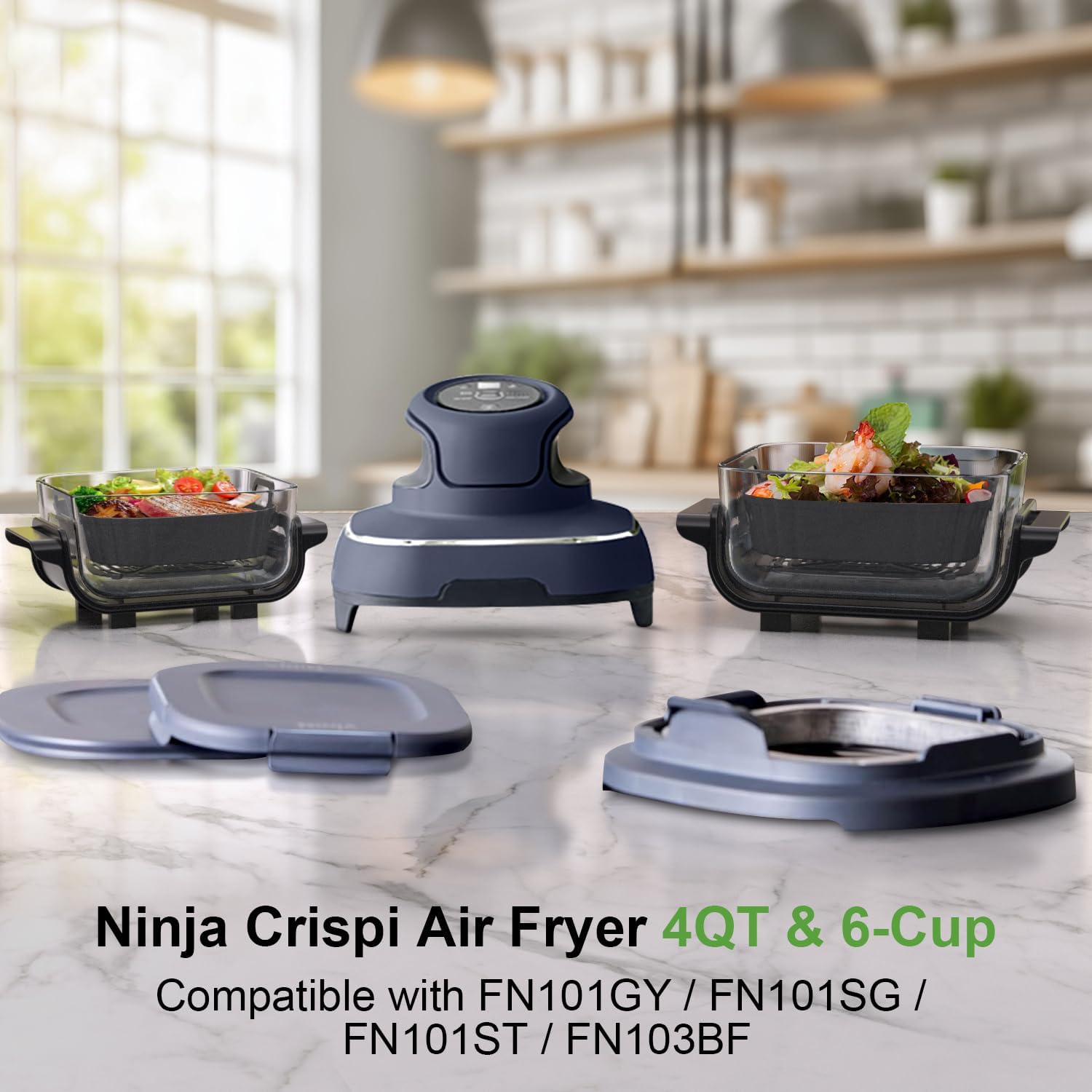 Square Silicone Air Fryer Liners for Ninja Crispi FN101GY FN101SG FN101ST FN101MT FN101PL for 4Qt & 6Cup, Reusable Basket Trays, 4-in-1 Portable Glass Airfryer Accessories - Image 4