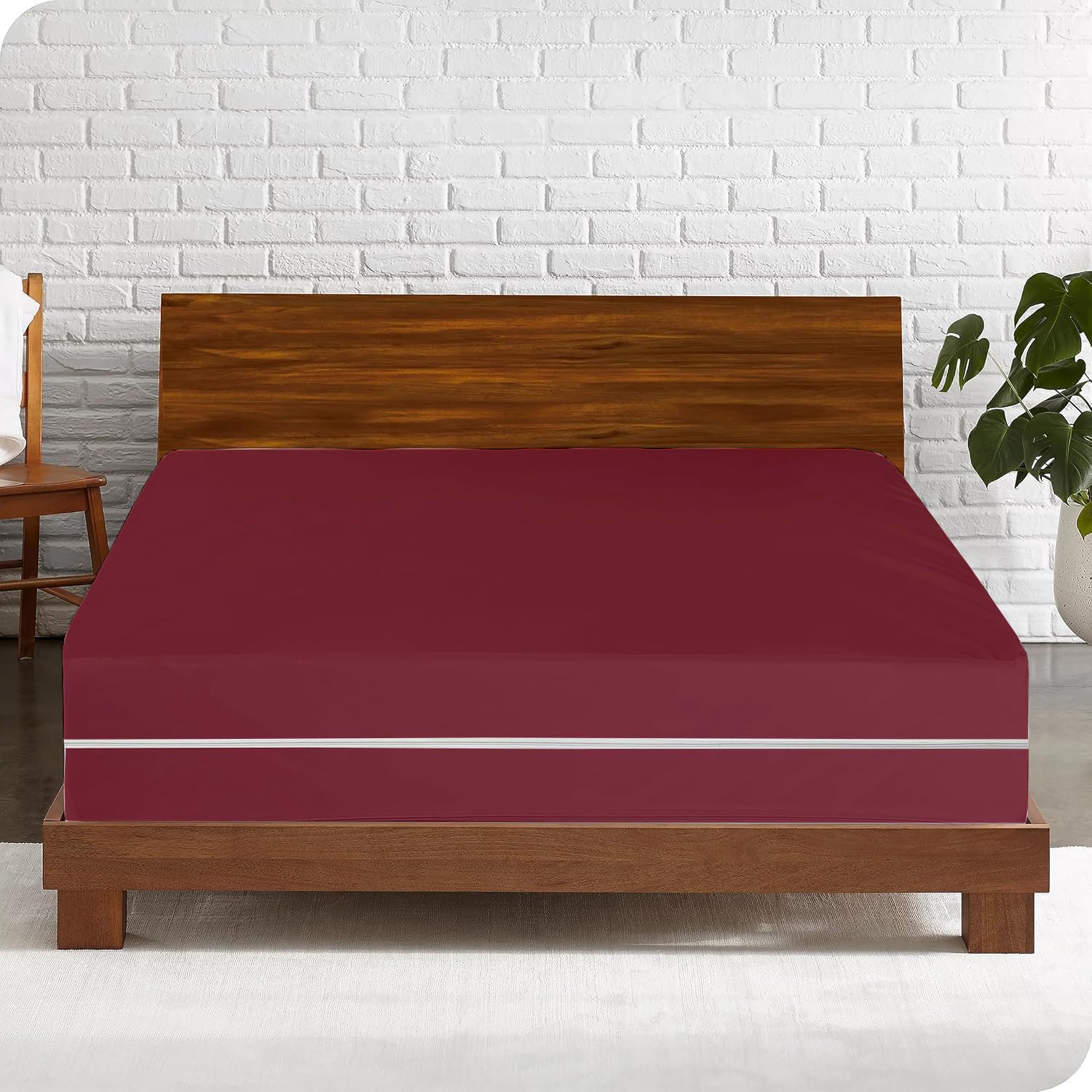 Full Mattress Protector Encasement with Zipper, 100% Waterproof Bed Cover, Noiseless, Breathable, Soft, Absorbent Cover, Deep Pocket Fits 15 Inch Mattress, Durable 100% Polyester Bed Cover, Burgundy