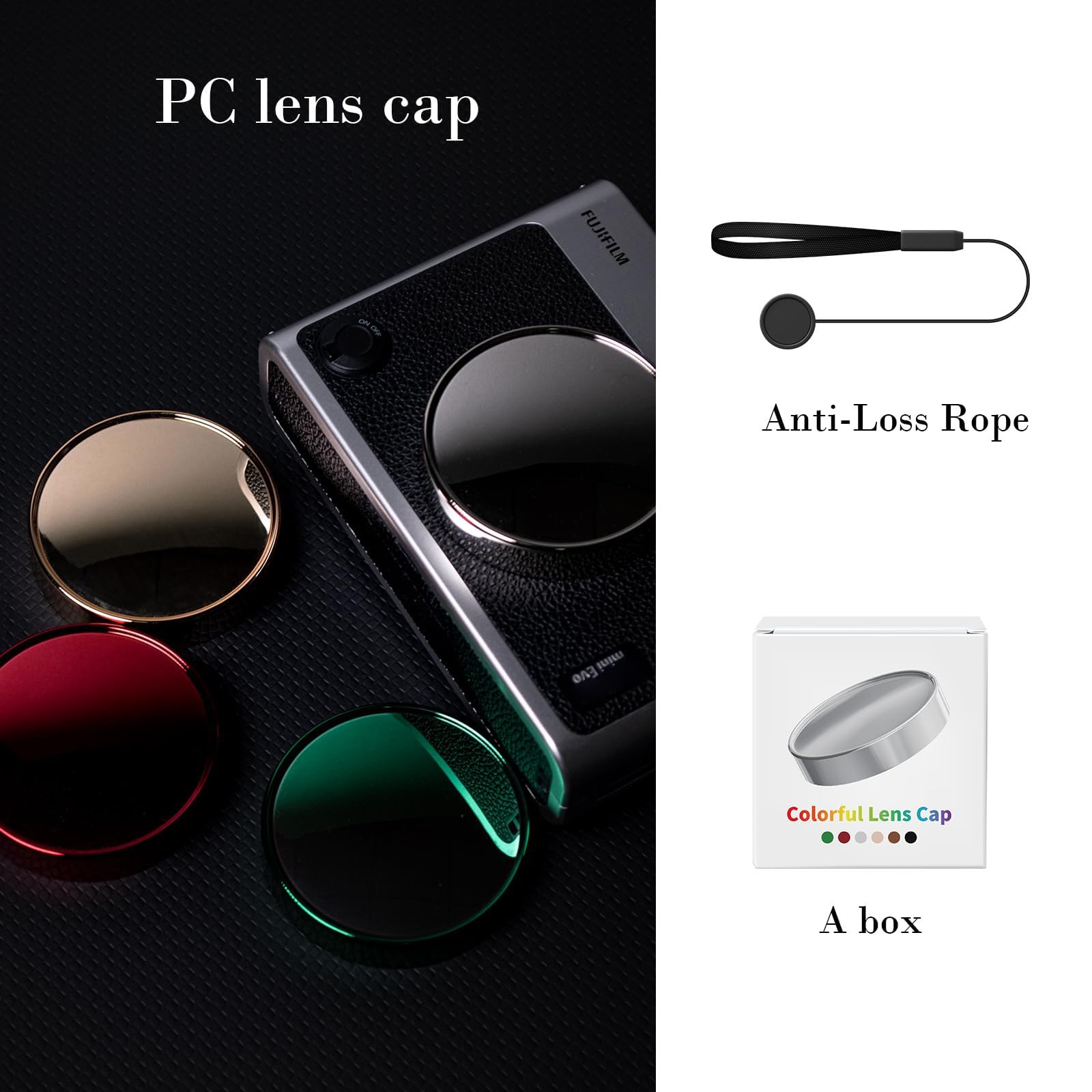 Rieibi Accessori compatibili con Fujifilm Instax Mini Evo - Custodia protettiva per PC Polaroid e copriobiettivo per fotocamera Fuji Instax Mini Evo