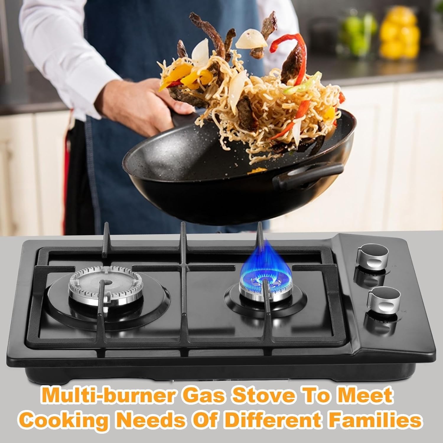 Gases Stove Top 20 Inch, Built-in Gases Cooktop 2 Burner, Black Tempered Glass Gases Range With NG/LPGS Conversion Kit, Kitchen Propane Cooktop With Portable Auto Ignition
