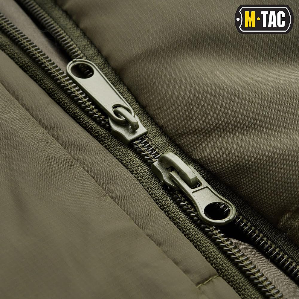 M-Tac Schlafsack Camping Tasche Olive Wasserdicht Kompressionsschlafsack mit Kapuze, Doppelreißverschluss, Komforttemperatur -5 / +5°C, Olive
