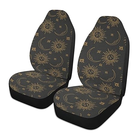 ALAZA Boho Bohemian Sun Moon Car Seat Covers Front Seats Only for Women Men Seat Covers w/Organizer Pocket for Cars SUV Truck Sedan, 2 pcs