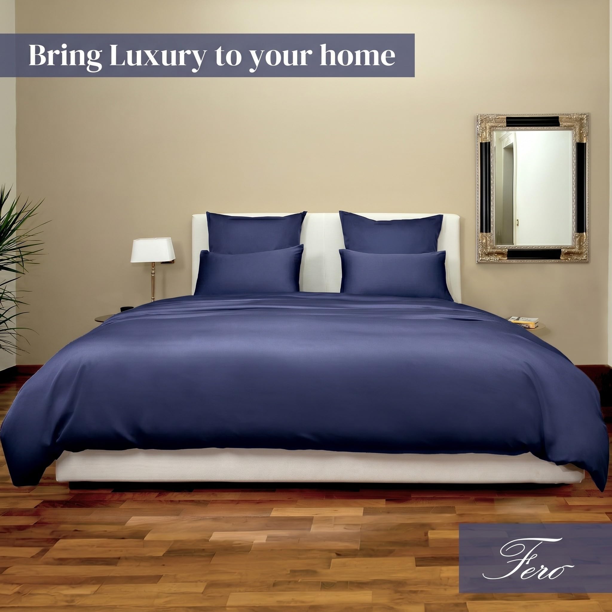 Ferò Set Copripiumino Matrimoniale 240x220, 2 Federe 50x75, Pregiato Raso di Cotone 300TC Fibra Lunga, Set Copripiumino Matrimoniale Cotone, Duvet Cover, Sacco Copripiumino Matrimoniale, Blu