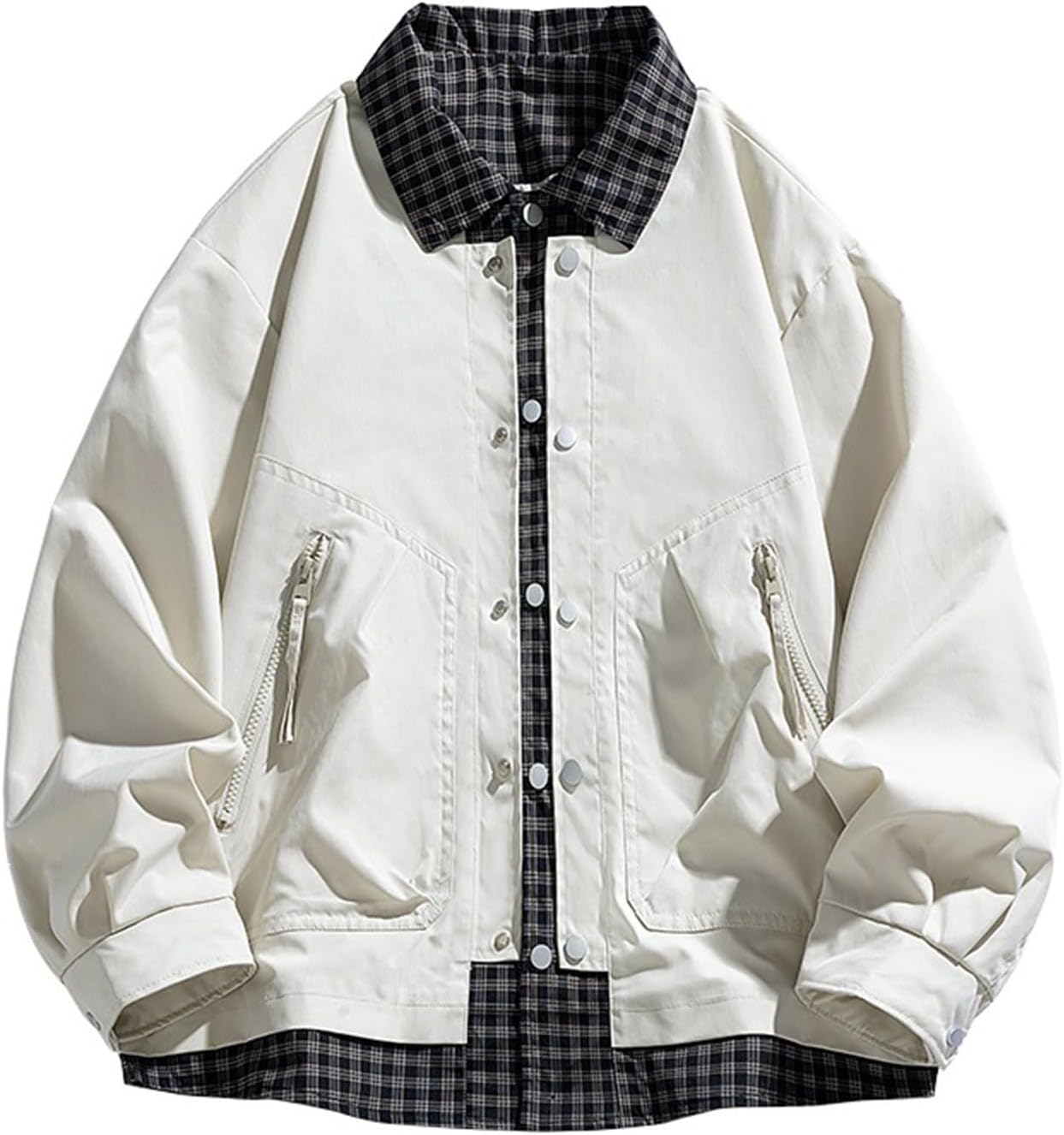 Mens Plaid Jacket Button Front Collared Casual Workwear Coat