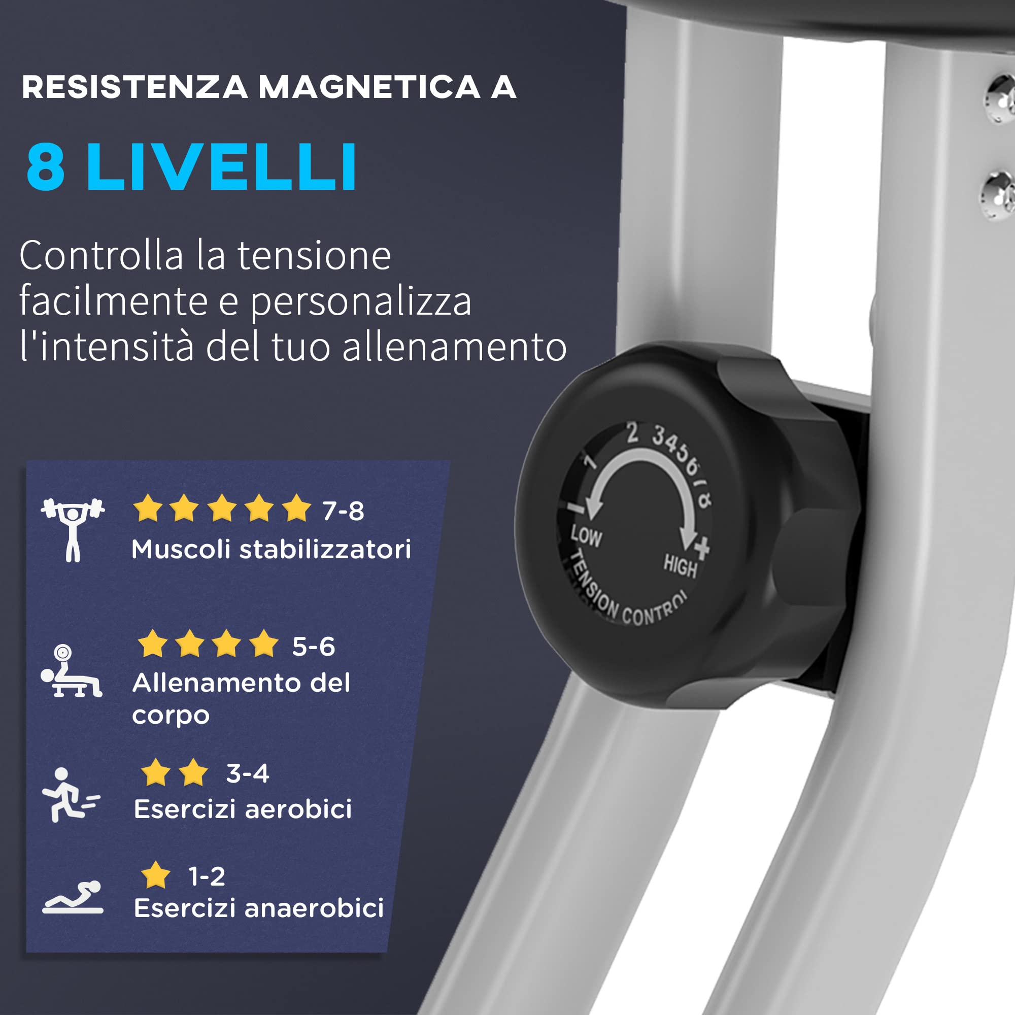 Homcom Cyclette Pieghevole Con Schienale Regolabile E Schermo LCD - Bianca