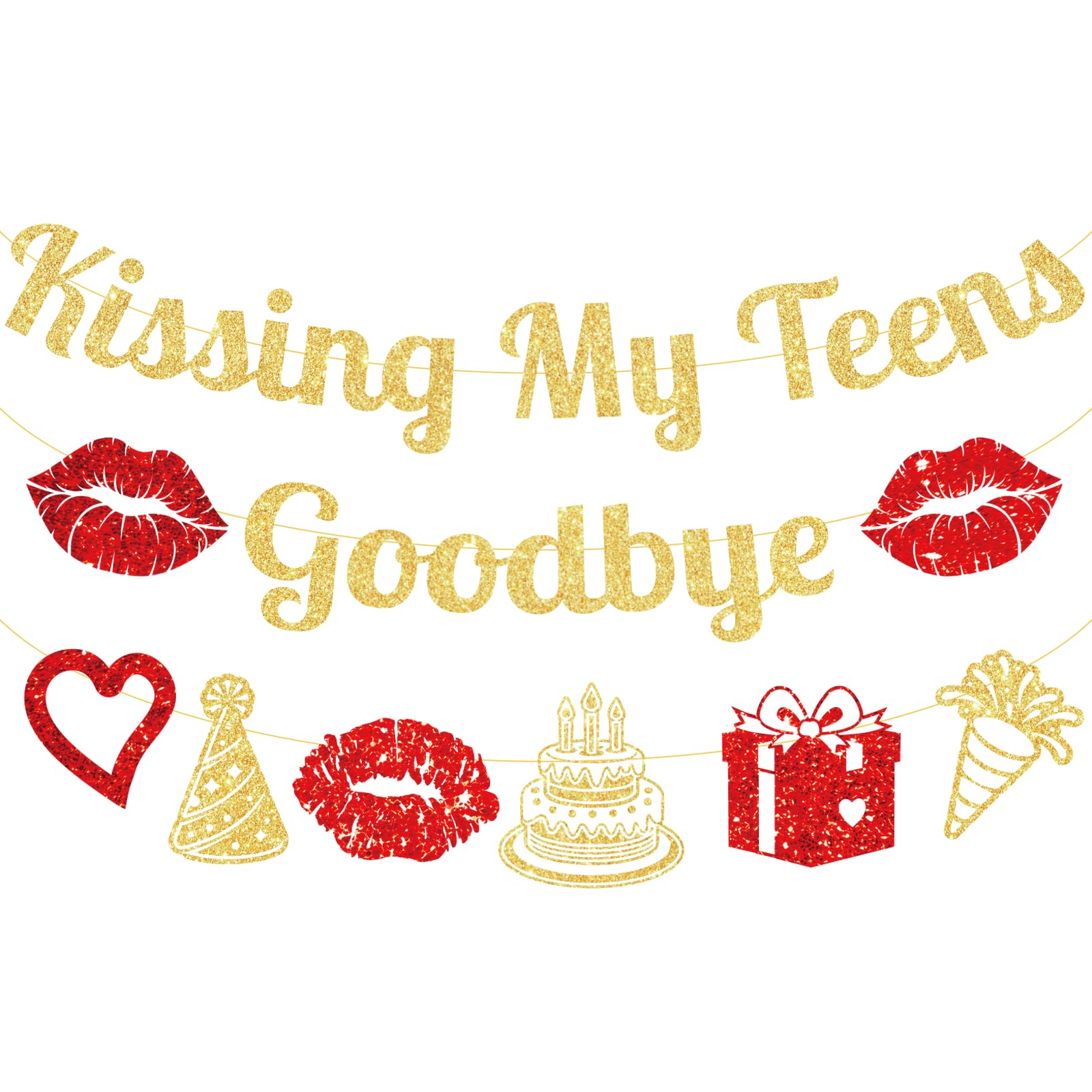 Kissing My Teens Goodbye Banner - Red Gold Happy 20th Birthday Decorations