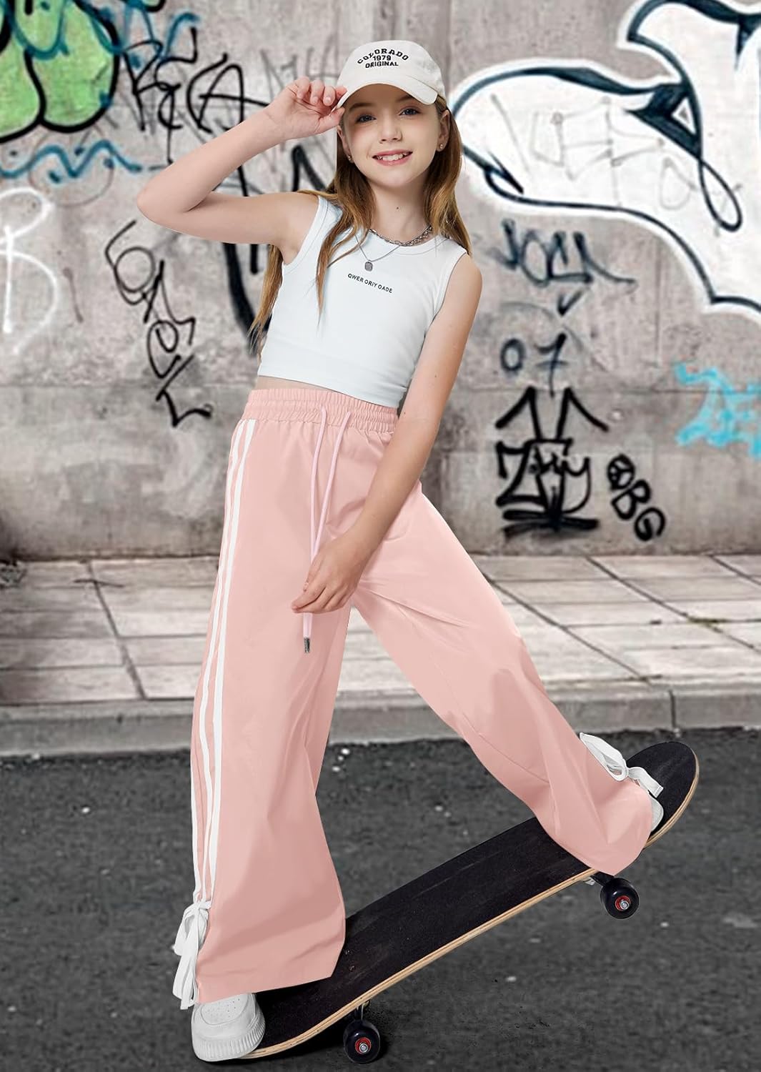 Girls Summer Striped Side Fashion Baggy Track Pants Cute Bowknots Y2K Wide Leg Sweatpants 5-14 Years - Image 4