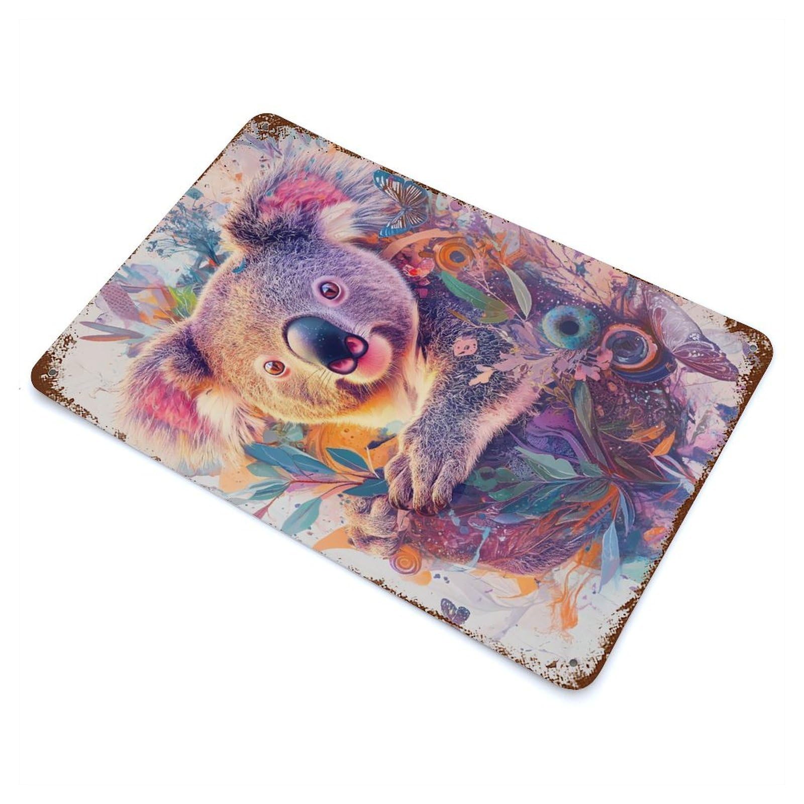 Blooming Koala Dream – High‑Detail Floral Portrait 11.8"x7.9" Rust Effect Tin Sign, Industrial Home Decor for Living Room, Hallway And Home Decor