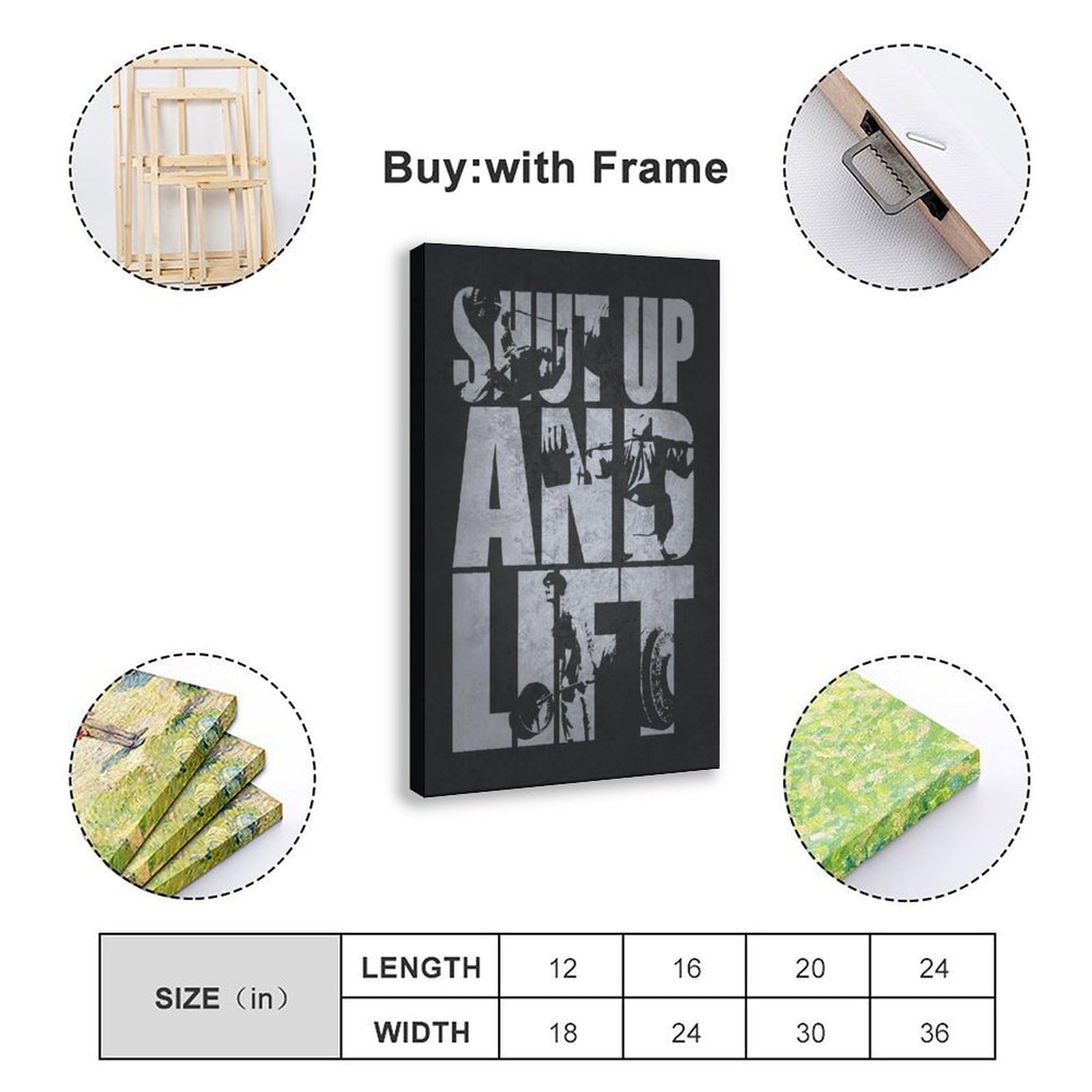 Póster motivacional para pared con texto "Shut Up And Lift" (60 x 90 cm)