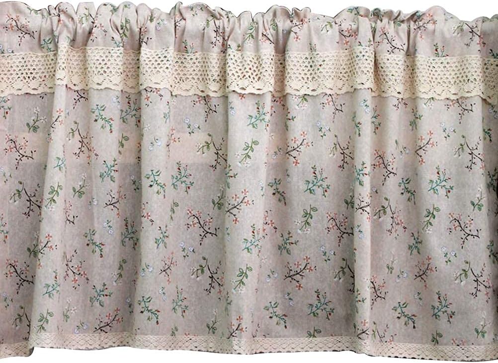 Short Curtains, Blackout Curtains, Curtain Short Curtain Floral Printed Pattern Cafe Curtain Linen Rural Style Half Window for Kitchen Cupboard Bistro Coffee Shop,140x100cm Home Kitchen Decor Short C