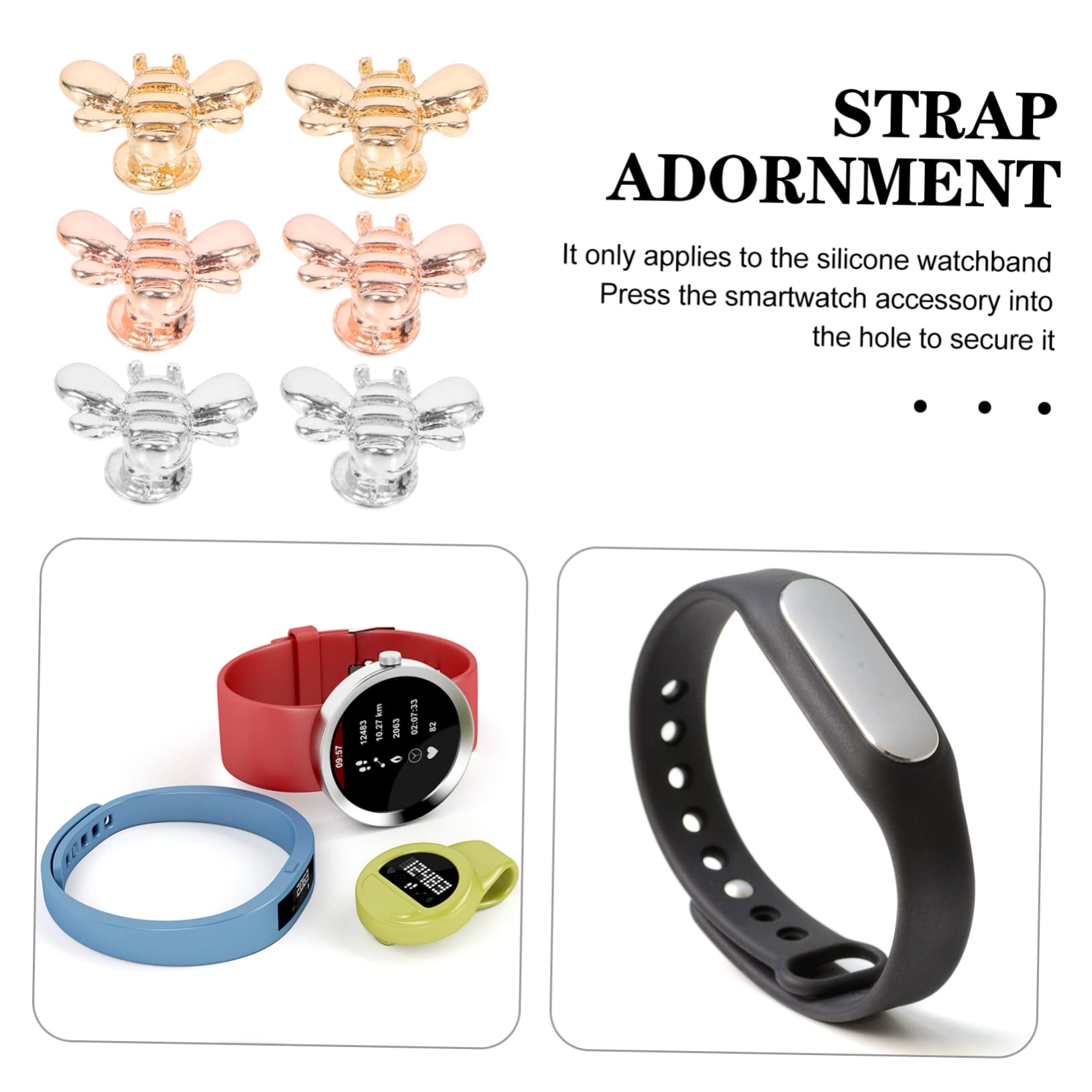 Abaodam 24piezas Para Correas De Reloj Decoración De Abalorios Forma De Abeja Accesorios Para Pulseras De Smartwatch De Doradas Plateadas