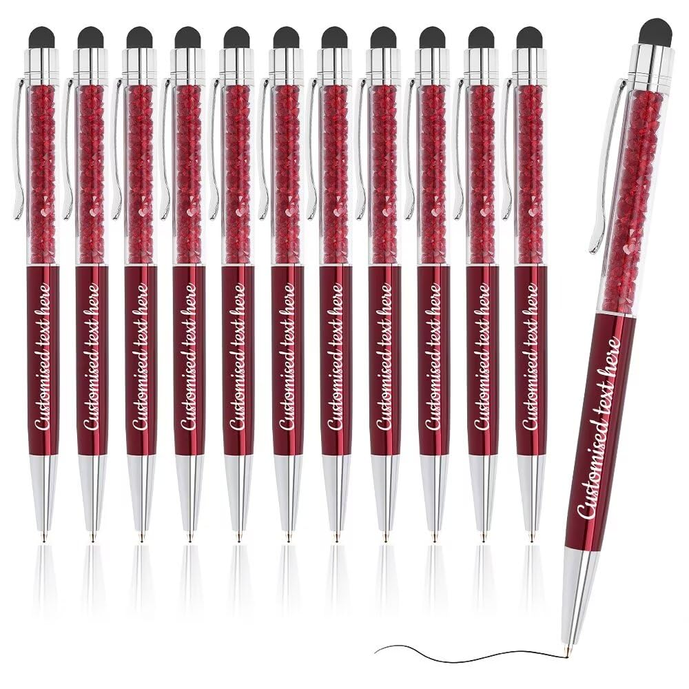 FENGHUO Customized 96pcs Ballpoint Pens,Personalized Crystal Stylus Pens,Black Ink Smooth Writing Pens,Customizable Metal Pens with Name Text,Gift Pens