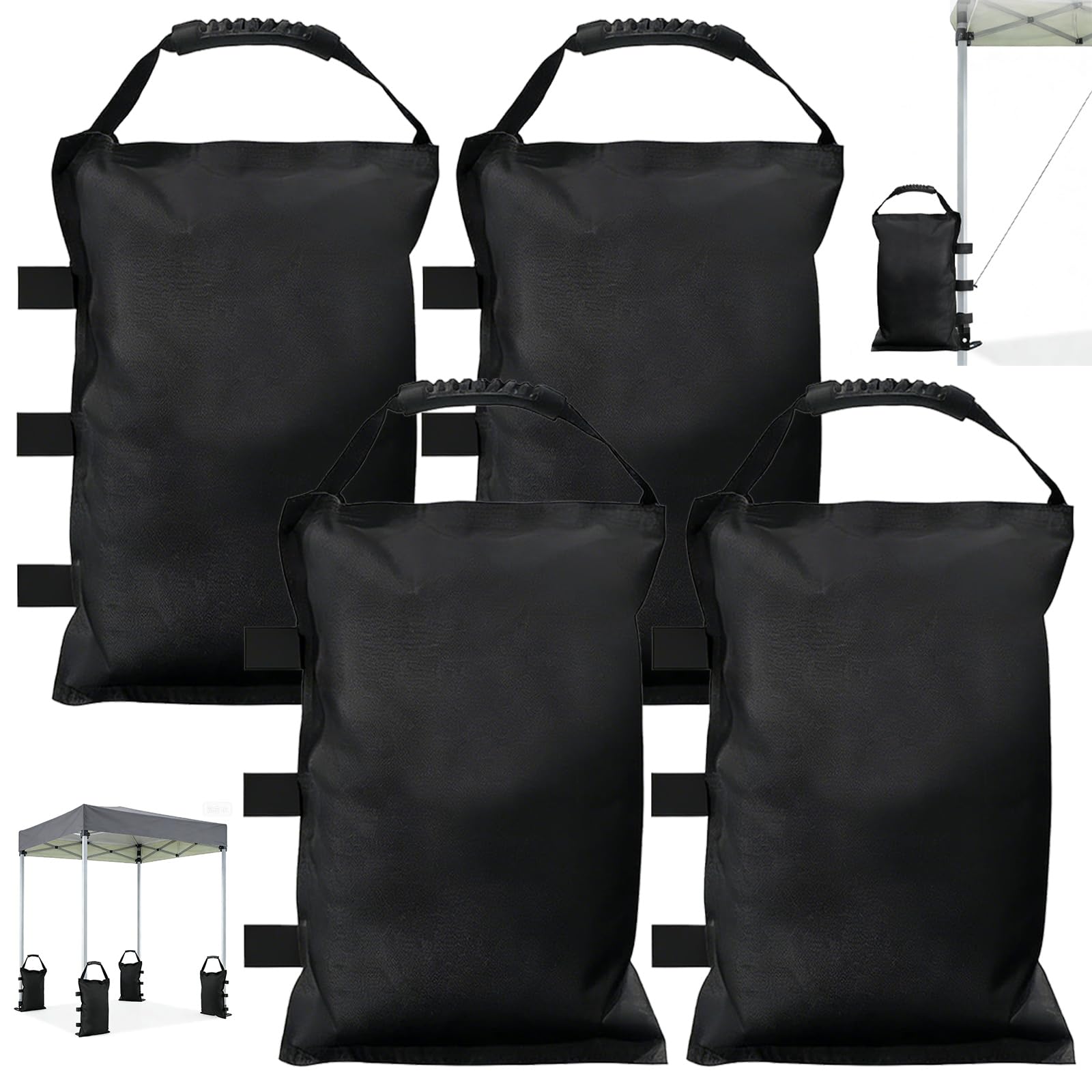 Gazebo Weights Sand Bags, 4 Pack Heavy Duty Sand Weights with Adjustable Straps & Handles, Waterproof 600D Oxford Sandbag with PVC Lining, Reusable for Gazebo, Canopy, Parasol & Pop Up Tent Legs