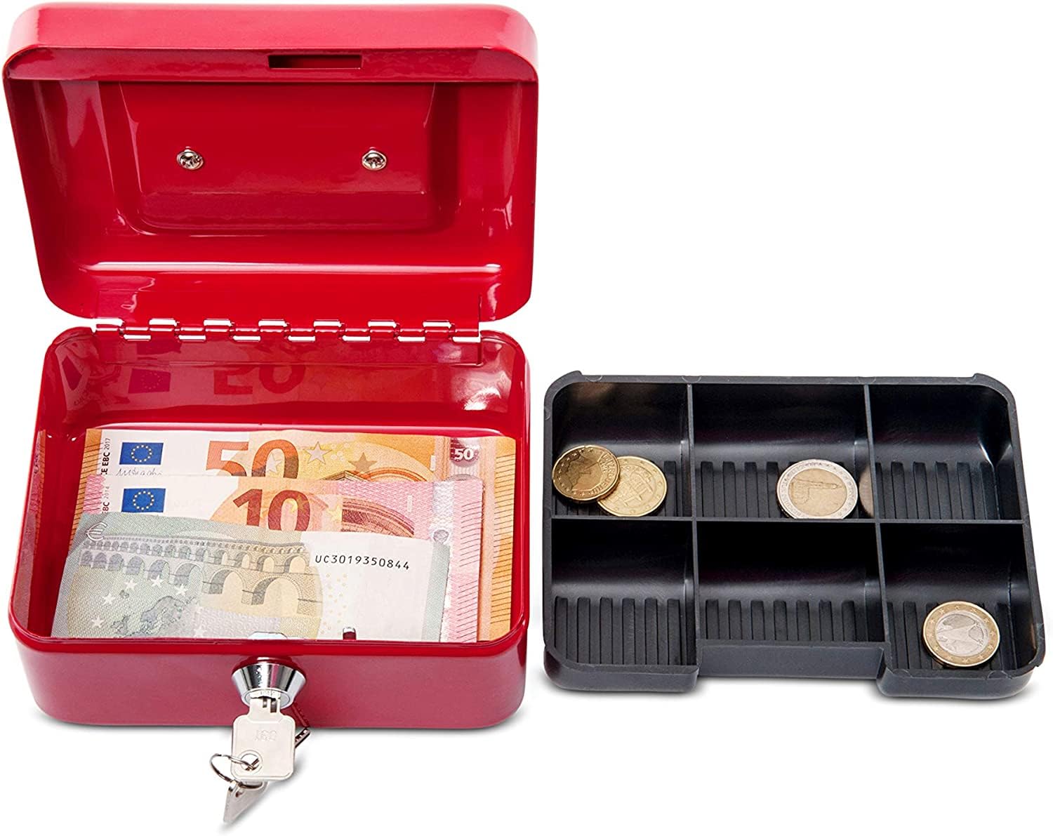 Cassetta Portavalori MAUL In Acciaio - Piccola Cassaforte Con Serratura A Chiave, 15,2x11,5x8 Cm, Rosso