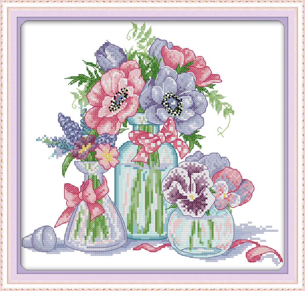 Kit Broderie Point De Croix Mandala Bleu Awesocrafts - Motif Facile à Tamponner Pour Débutants