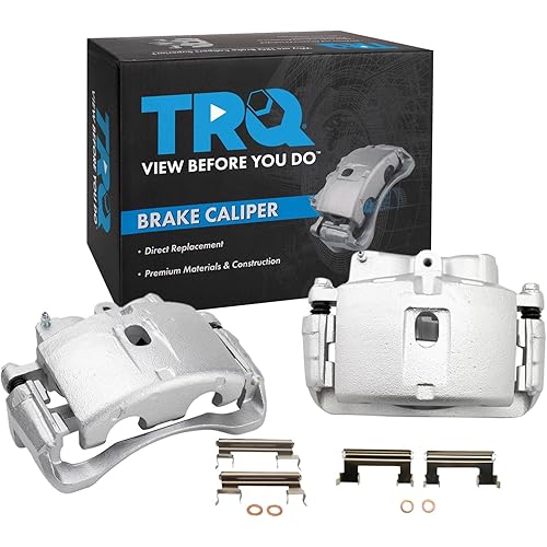 TRQ Front Driver and Passenger Side Brake Caliper Set Caliper Brackets Hardware Compatible with 01-10 Chevrolet Silverado 2500 HD; 03-20 GMC Savana 3500 with Single Rear Wheels SRW; 03-09 Hummer H2