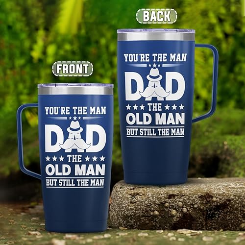 Miniatura 2 de SANDJEST Vaso para papá con asa de 20 onzas con asa, taza de café de viaje con texto en inglés "You're The Man Dad Old Man", regalo para padres,