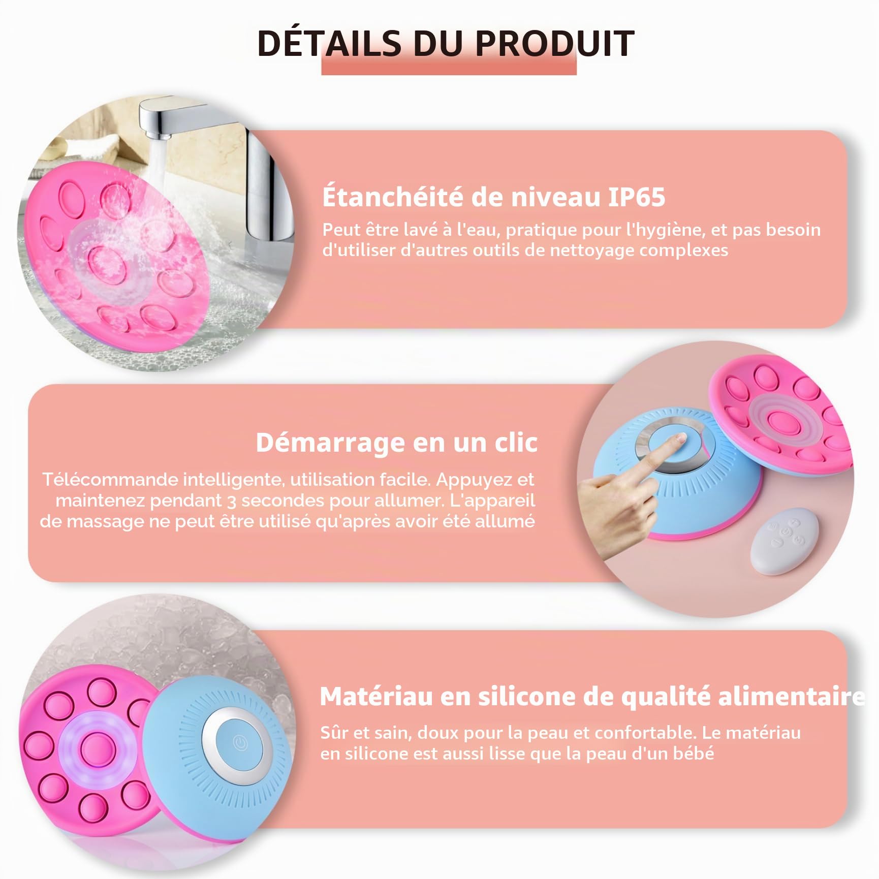 Masseur de sein en silicone à lumière rouge et bleue à 3 modes avec télécommande électrique sans fil rechargeable, points d'acupuncture, amélioration du sein pour les femmes | Masseurs de cellulite