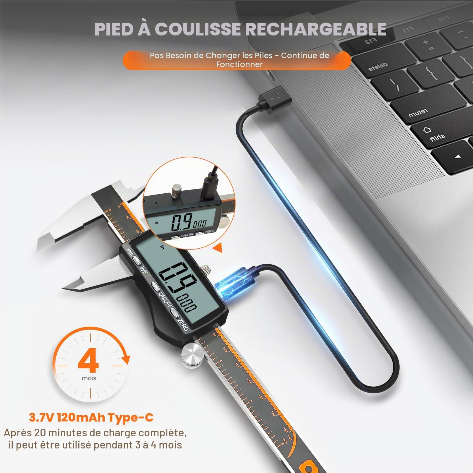 Pied à Coulisse Numérique HARDELL, 150 mm/6" Étanche LCD Rechargeable, Micromètre Acier Inoxydable, Conversion MM/Pouce/Fraction, Arrêt Auto, DIY/Bricolage/Maison/3D