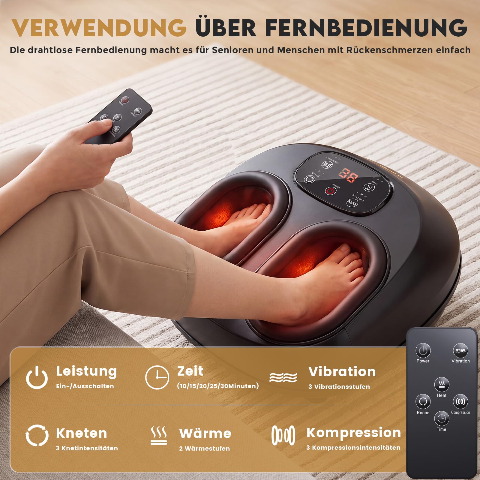 Elektrisches Fußmassagegerät,Shiatsu mit Fernbedienung, Luftkompression
