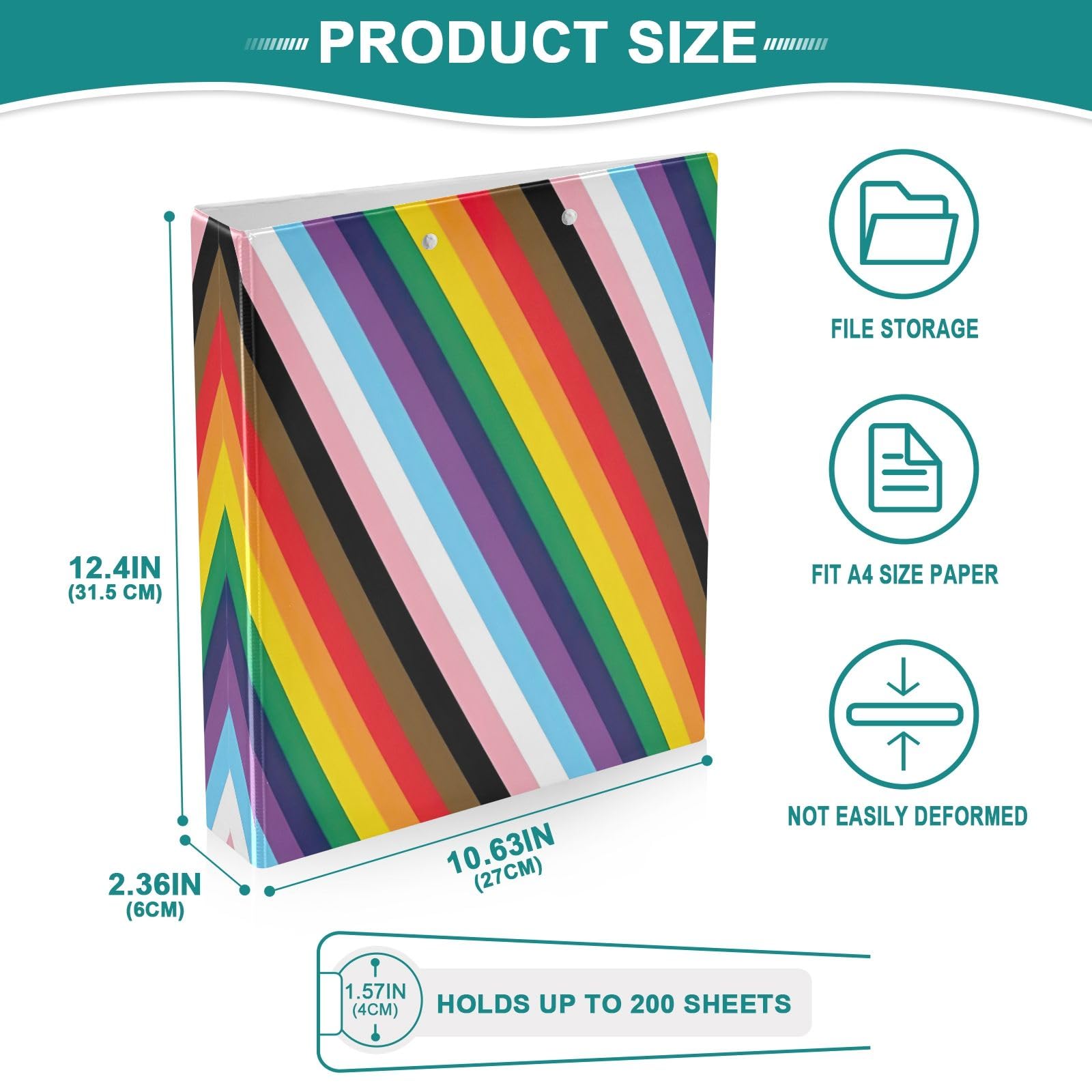 Pride LGBTQ - Raccoglitori a 3 anelli, 3,8 cm, confezione da 2, con bandiera arcobaleno e clip in metallo antiscivolo, organizer di base per scuola, ufficio, casa