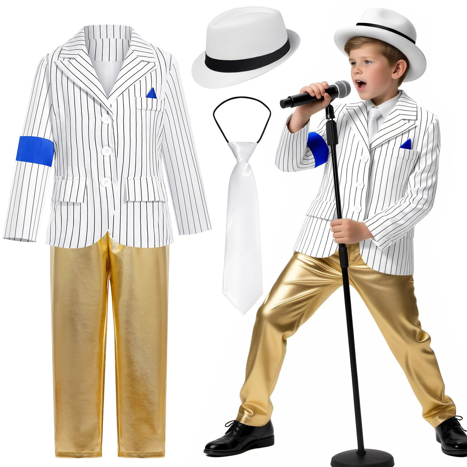Kids Pop Star Costume Cosplay 80s Disco Kid Set Halloween Boys Fancy Dress Retro Jacket Party Stage Performance Dresses Outfit — image 1