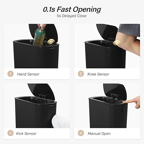 Miniatura 6 de Cubo de basura automático para baño con tapa, cubo de basura sin contacto de 5 galones, cubo de basura eléctrico inteligente, estrecho e impermeable
