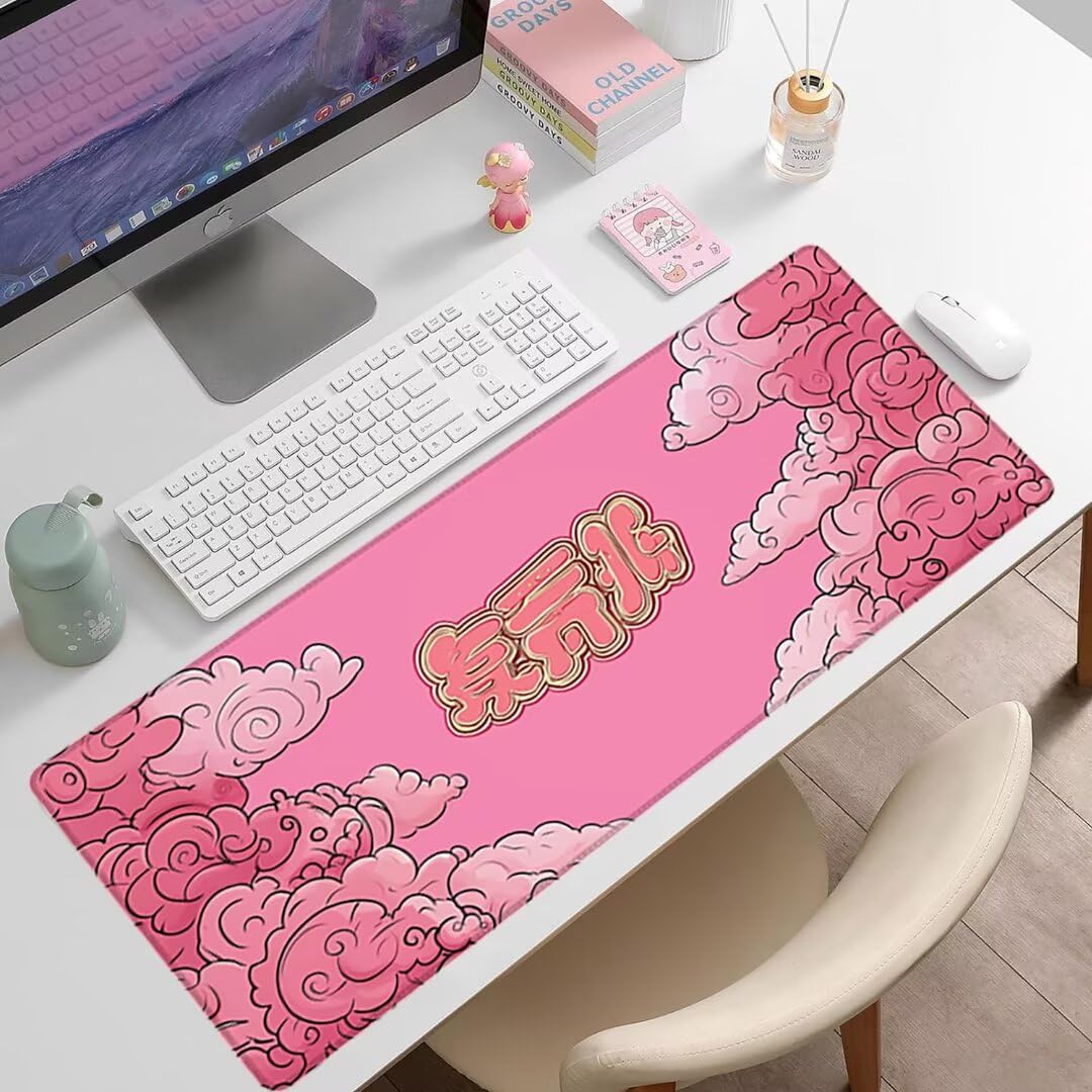 Podkładka pod mysz XXL, krajobraz, duża podkładka pod mysz dla graczy 1600 x 800 x 3 mm, różowa podkładka pod mysz ze szwami na krawędziach, ponadwymiarowa, antypoślizgowa gumowa podkładka pod mysz